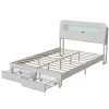 Simple Life Lit double 140x200 cm, tiroirs, tête de lit LED, USB, cadre métal, Velours, Beige Outlet