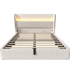 Blackcolors Lit double 140x200 cm, tête haute, LED/USB, hydraulique, lin - beige