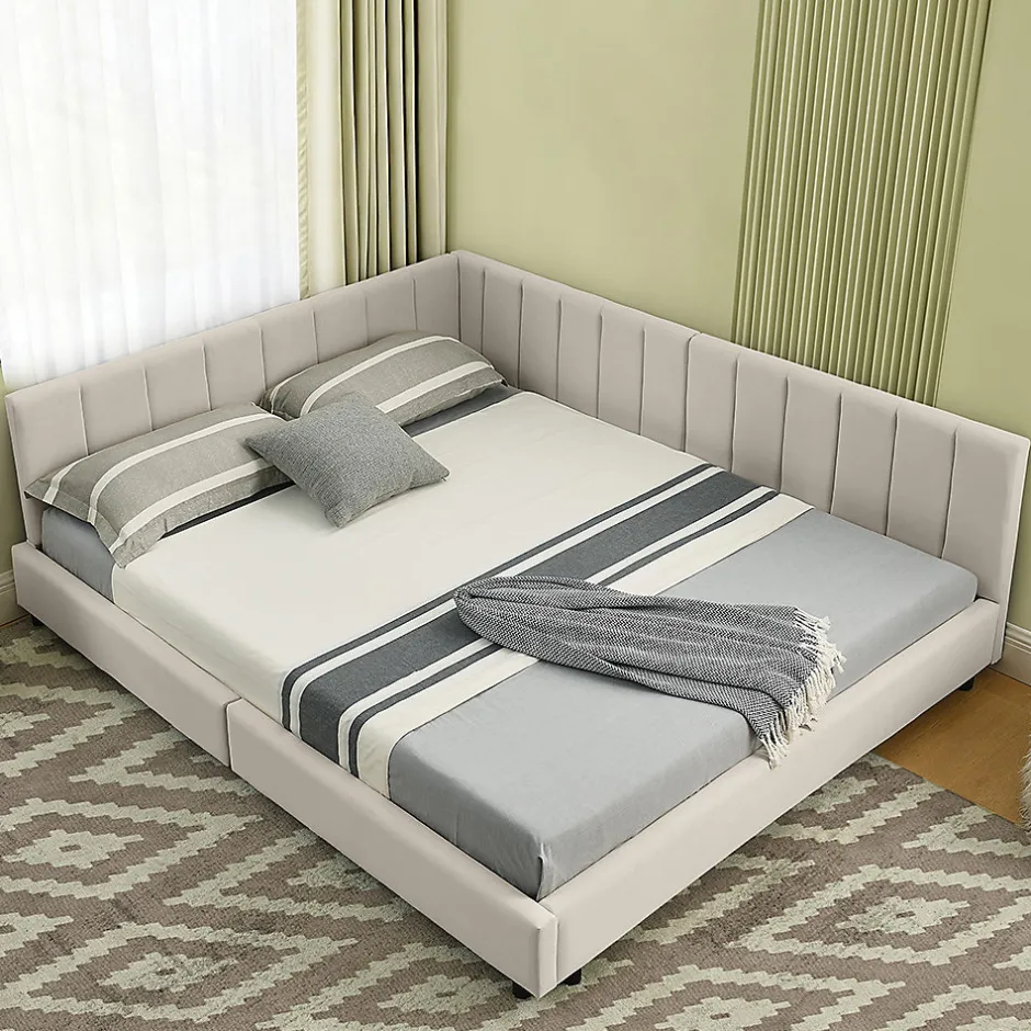 Blackcolors Lit double 140x200 cm, velours, dossier haut - beige