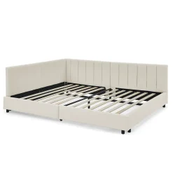 Blackcolors Lit double 140x200 cm, velours, dossier haut - beige