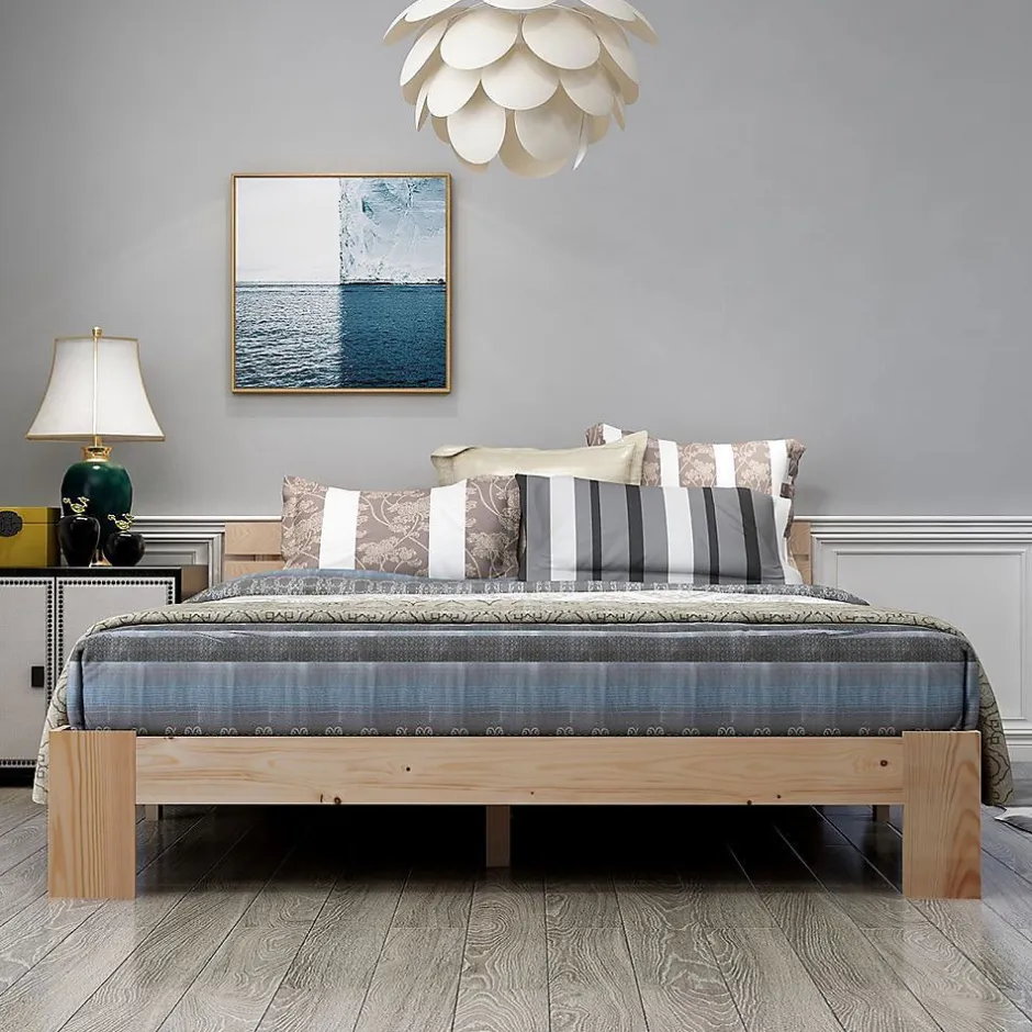 Blackcolors Lit Double 140x200cm Bois Tête De Lit Naturel