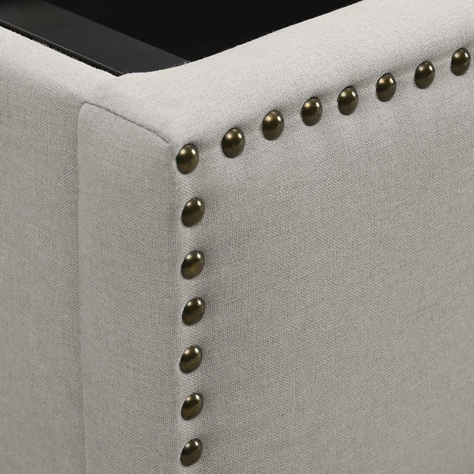 Blackcolors Lit Double 140x200cm Coton-Lin Hydraulique Rangement Rivets