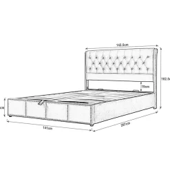 Blackcolors Lit Double 140x200cm Coton-Lin Hydraulique Rangement Rivets