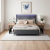 ProximaX Lit double 160x200cm en lin gris foncé avec LED, USB & Type-C, tête de lit moderne et 4 tiroirs métalliques de rangement