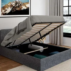 Nature Pro Lit Double 140x190cm en Tissu Gris Anthracite avec Coffre + Sommier