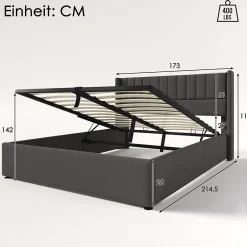 Blackcolors Lit Double 160x200cm Hydraulique Rangement Lin Gris