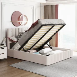Blackcolors Lit Double 140x200cm Hydraulique LED Velours Blanc Crème Outlet