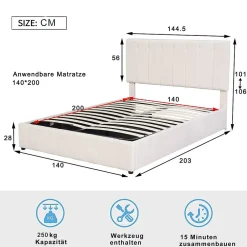 Blackcolors Lit Double 140x200cm Hydraulique LED Velours Blanc Crème Outlet