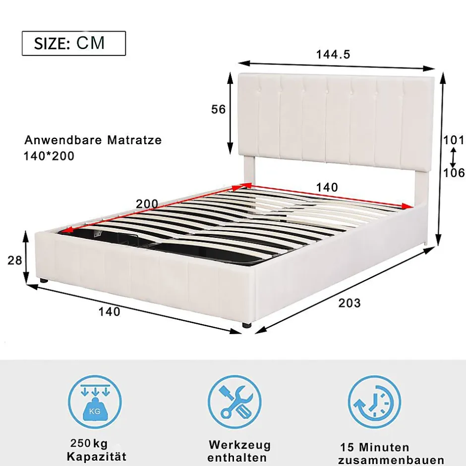 Blackcolors Lit Double 140x200cm Hydraulique LED Velours Blanc Crème Outlet