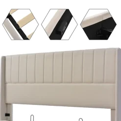 Blackcolors Lit Double 140x200cm Rembourré Hydraulique Lin Beige