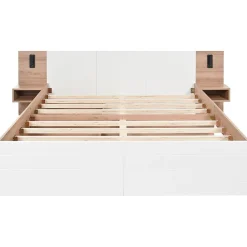 Blackcolors Lit Double 180X200Cm Usb Chevet Chêne Blanc Best