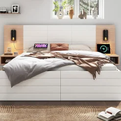 Blackcolors Lit Double 180X200Cm Usb Chevet Chêne Blanc Best