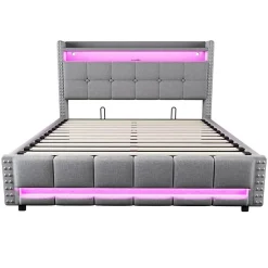 Blackcolors Lit Double 160X200Cm Usb Led Hydraulique Lin