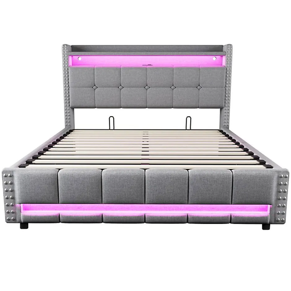 Blackcolors Lit Double 160X200Cm Usb Led Hydraulique Lin