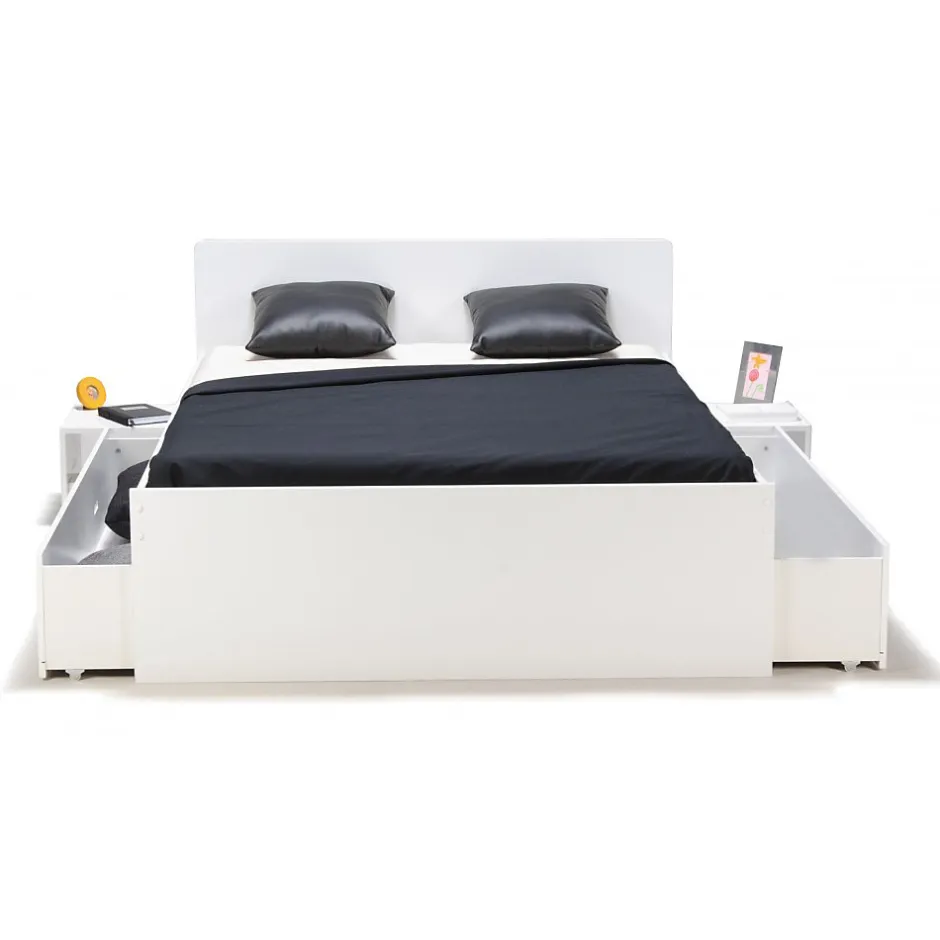 Weber Industries Lit double ZENIA 160x200 + 2 chevets + 2 tiroirs / Blanc