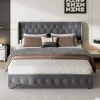 Fortuna lai Lit Double,Lit 160 x 200 avec Sommier,Cadre de Lit avec Sommier à Lattes et Tête de Lit,Rembourrage à Boutons,sans Matelas,Gris Outlet
