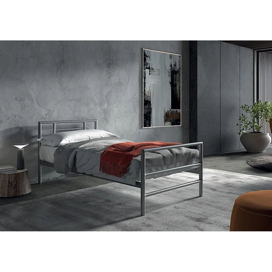 Meublorama Lit ECHO Lit simple 90x200 cm gris métal avec sommier inclus