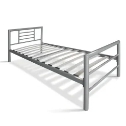 Meublorama Lit ECHO Lit simple 90x200 cm gris métal avec sommier inclus