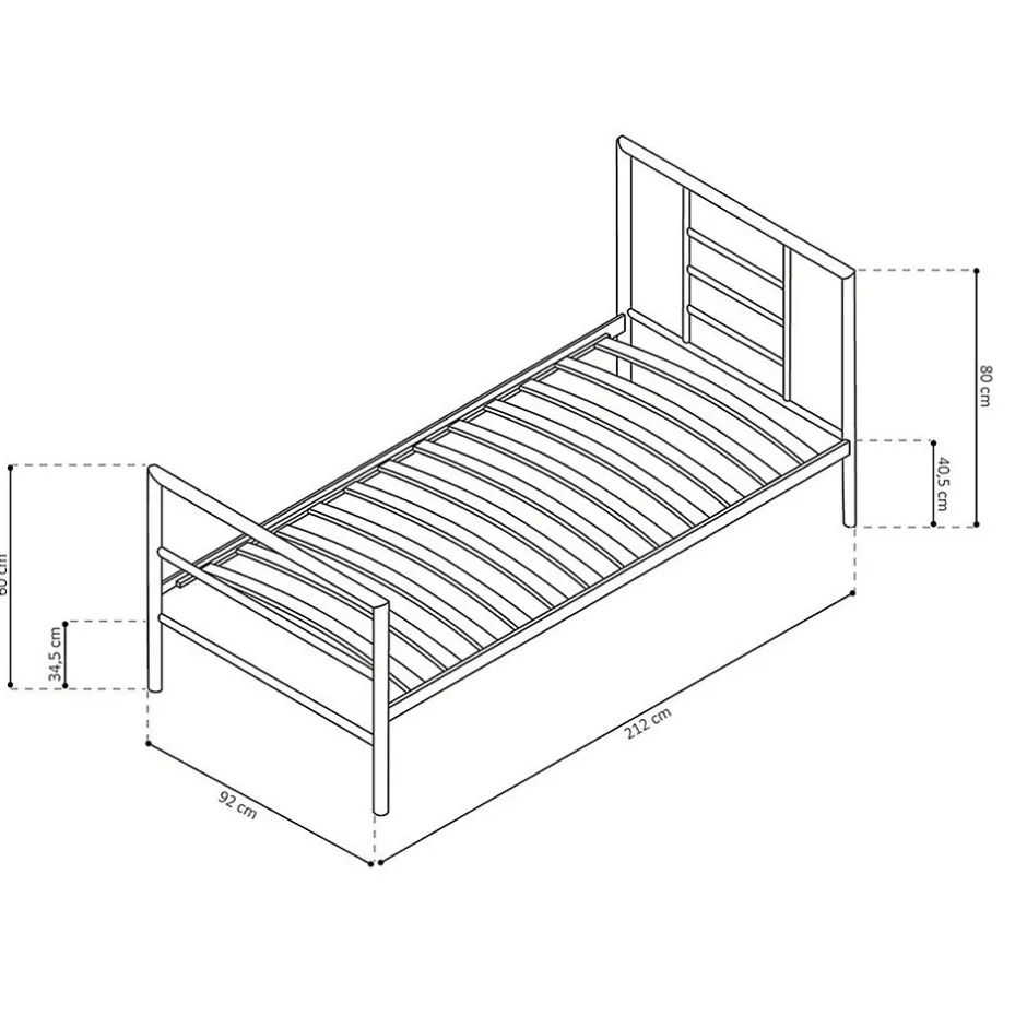 Meublorama Lit ECHO Lit simple 90x200 cm gris métal avec sommier inclus