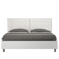 Ityhome Lit Egos Annalisa avec sommier 160x200 et coussins simili cuir blanc Sale