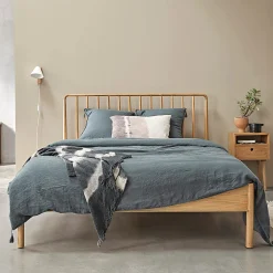 Berah Getah Lit en bois massif 160 cm avec sommier
