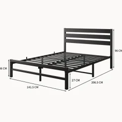 Okwish Lit en Métal Noir 140x200 cm - Lit Robuste et Moderne pour Chambre Ado - Sans Matelas - Cadre Métal