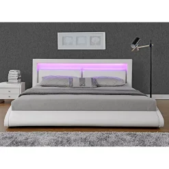 Concept Usine Lit en simili Blanc avec LED intégrées - 160x200cm - BRIXTON