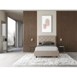 Ityhome Lit en simili cuir gris tourterelle Priya avec sommier tapissé 120x190