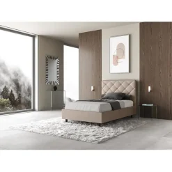 Ityhome Lit en simili cuir gris tourterelle Priya avec sommier tapissé 120x190