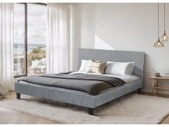 Habitat Et Jardin Lit en Velours Cotelé "Ambre" 140 x 190 Gris