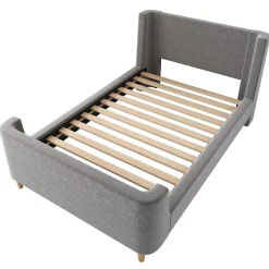 Generique Lit Enfant - Lit Simple avec Design Traîneau et Revêtement Velours Motif Espace - Structure Métal et Bois Gris - 90 x 200 cm Clearance