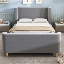 Generique Lit Enfant - Lit Simple avec Design Traîneau et Revêtement Velours Motif Espace - Structure Métal et Bois Gris - 90 x 200 cm Clearance