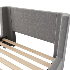 Generique Lit Enfant - Lit Simple avec Design Traîneau et Revêtement Velours Motif Espace - Structure Métal et Bois Gris - 90 x 200 cm Clearance