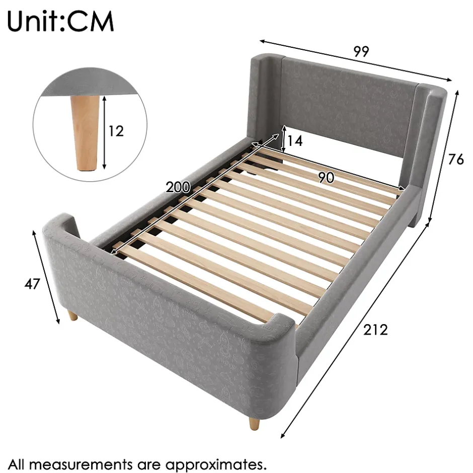 Generique Lit Enfant - Lit Simple avec Design Traîneau et Revêtement Velours Motif Espace - Structure Métal et Bois Gris - 90 x 200 cm Clearance