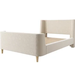 Generique Lit Enfant - Lit Simple avec Design Traîneau et Revêtement Velours Motif Espace - Structure Métal et Bois Beige - 90 x 200 cm