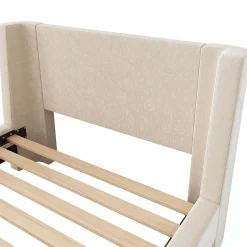 Generique Lit Enfant - Lit Simple avec Design Traîneau et Revêtement Velours Motif Espace - Structure Métal et Bois Beige - 90 x 200 cm