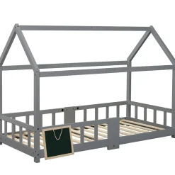 Enfant Okwish Lit enfant 90 x 200 cm - Lit Cabane avec Tablette et Tableau - Bois de Pin - Sans Matelas - Gris
