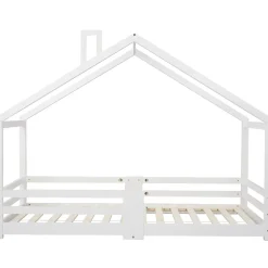 Okwish Lit enfant 90 x 200 cm - Lit Cabane avec Cheminée Antichute - Bois de Pin - Sans Matelas - Blanc Best