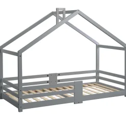 Enfant Okwish Lit enfant 90 x 200 cm - Lit Cabane avec Cheminée Antichute - Bois de Pin - Sans Matelas - Gris