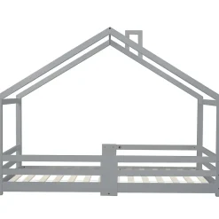 Enfant Okwish Lit enfant 90 x 200 cm - Lit Cabane avec Cheminée Antichute - Bois de Pin - Sans Matelas - Gris
