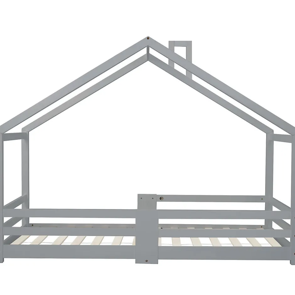 Enfant Okwish Lit enfant 90 x 200 cm - Lit Cabane avec Cheminée Antichute - Bois de Pin - Sans Matelas - Gris