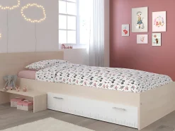Enfant Vente-unique Lit enfant 90 x 190 cm avec 1 tiroir - Coloris : Naturel et blanc - IPLIA