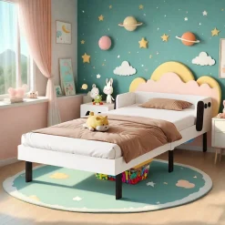 ProximaX Lit enfant 90 x 200 cm, en forme de chiots, cadre de lit en bois massif, avec sommier à lattes, sans matelas, Blanc Discount
