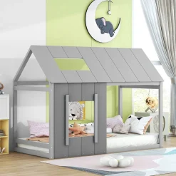 Enfant Blackcolors Lit enfant 90 x 200 cm en forme de maison, gris foncé et gris clair