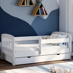 IDMarket Lit enfant 80 x 160 cm LILIA 1 tiroir de rangement avec sommier et barrières New