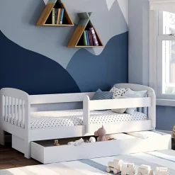 IDMarket Lit enfant 80 x 160 cm LILIA 1 tiroir de rangement avec sommier et barrières New