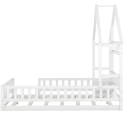Enfant Fortuna lai Lit Enfant 140 X 200 Cm, Lit Cabane Avec Barrières, Lit Enfant Avec Tables De Chevet, Blanc