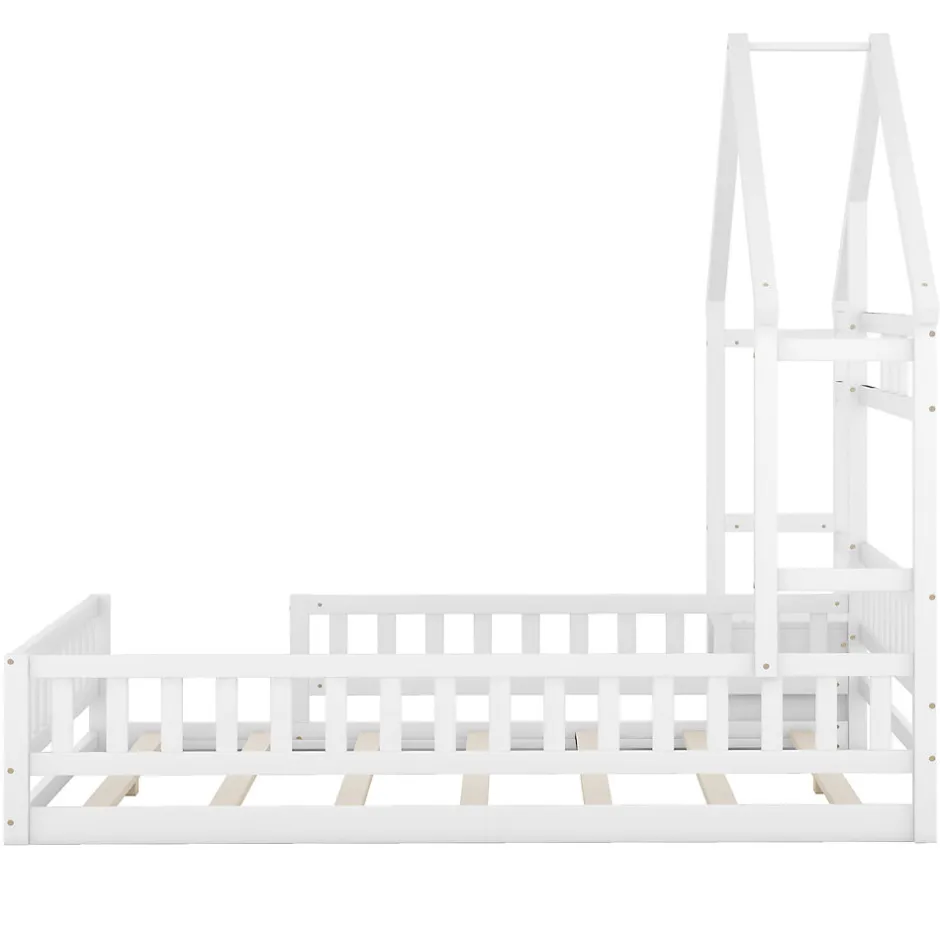 Enfant Fortuna lai Lit Enfant 140 X 200 Cm, Lit Cabane Avec Barrières, Lit Enfant Avec Tables De Chevet, Blanc