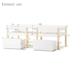 Blackcolors Lit enfant 90 x 200 cm, tiroirs, pin massif, blanc Hot