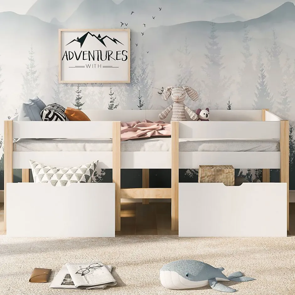 Blackcolors Lit enfant 90 x 200 cm, tiroirs, pin massif, blanc Hot